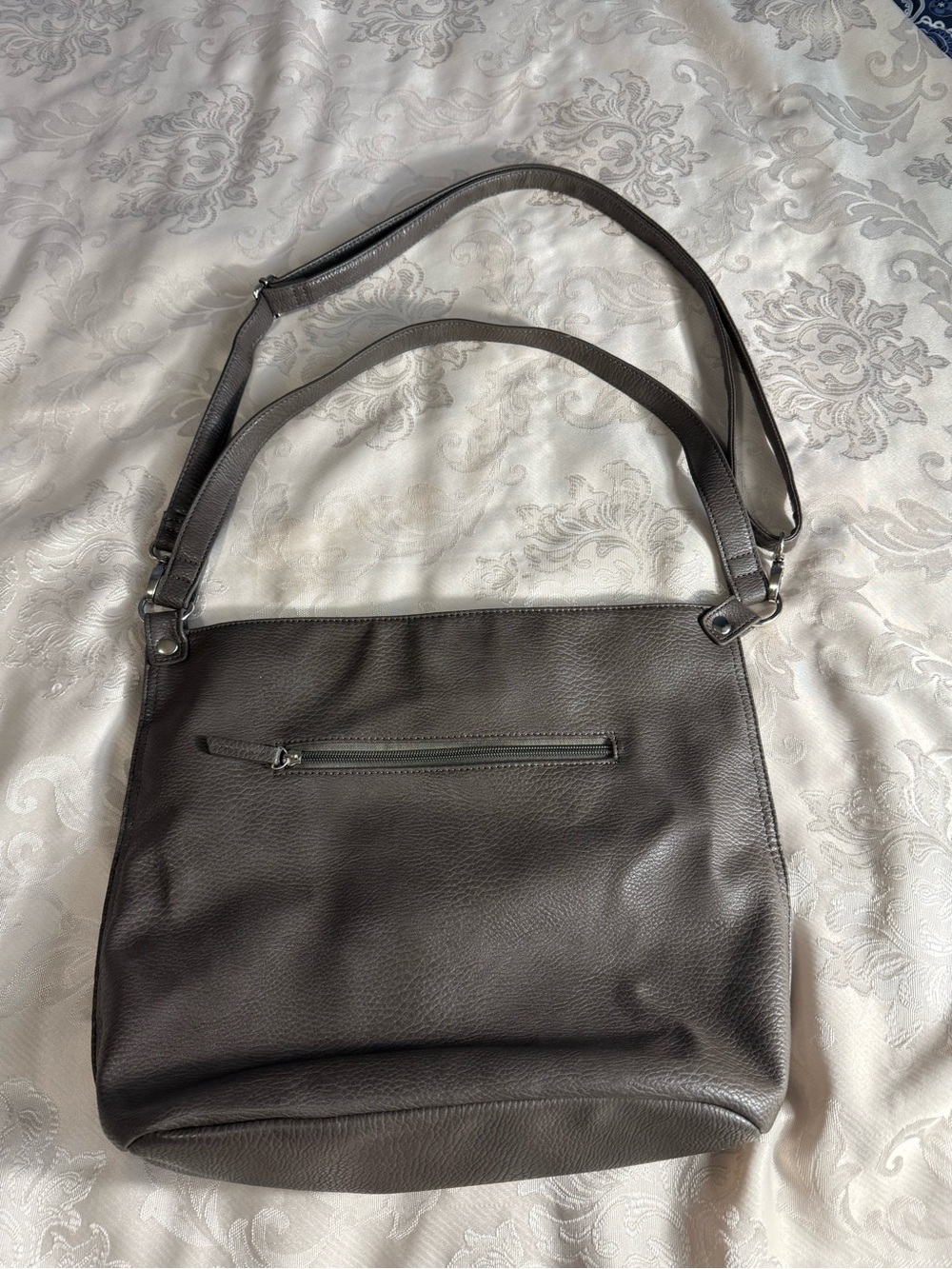 Roots Hobo Shoulder Bag Gray Taupe Large Everyday Purse - Picture 7 of 16